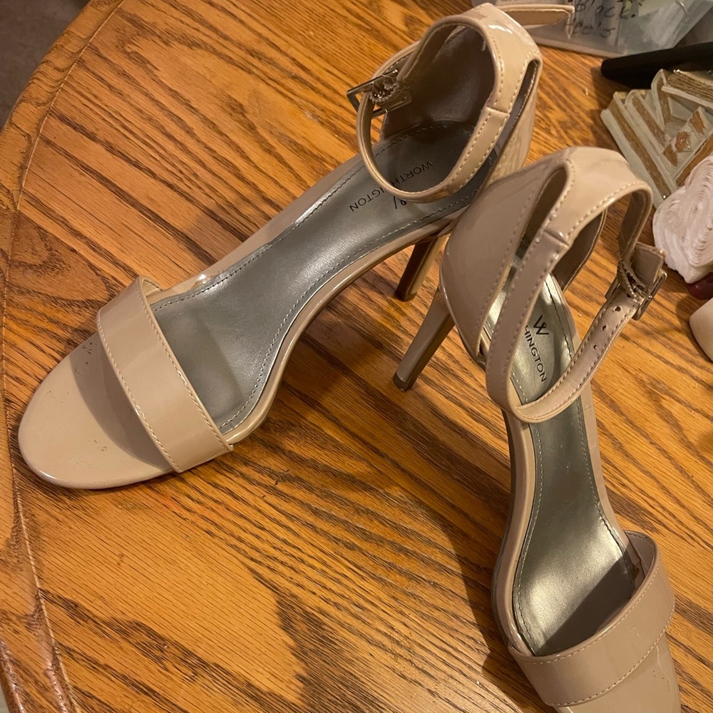 Beige high heel sandals